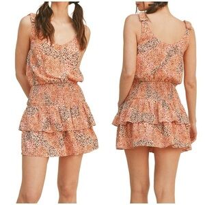 Lush Nordstrom Animal Print Smocked Ruffle Mini Dress Size Small NWT!